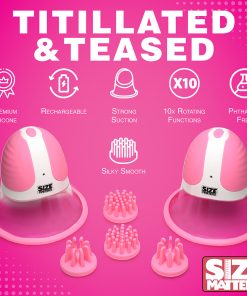 Size Matters 10X Rotating Silicone Nipple Suckers With 4 Attachments Pink