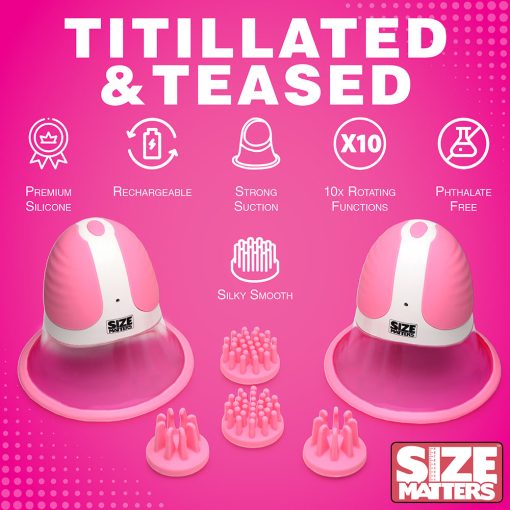 Size Matters 10X Rotating Silicone Nipple Suckers With 4 Attachments Pink - Image 13