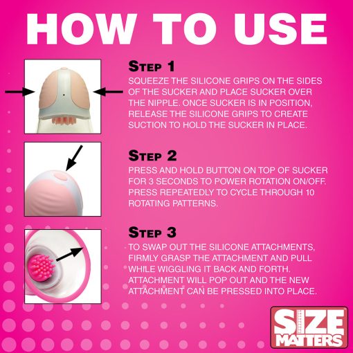 Size Matters 10X Rotating Silicone Nipple Suckers With 4 Attachments Pink - Image 15