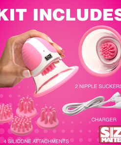 Size Matters 10X Rotating Silicone Nipple Suckers With 4 Attachments Pink