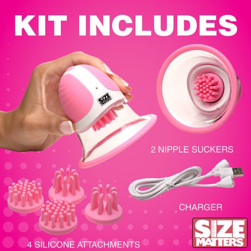 Size Matters 10X Rotating Silicone Nipple Suckers With 4 Attachments Pink - Image 16
