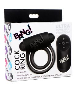 Bang! Silicone Cock Ring & Bullet With Remote Control Black