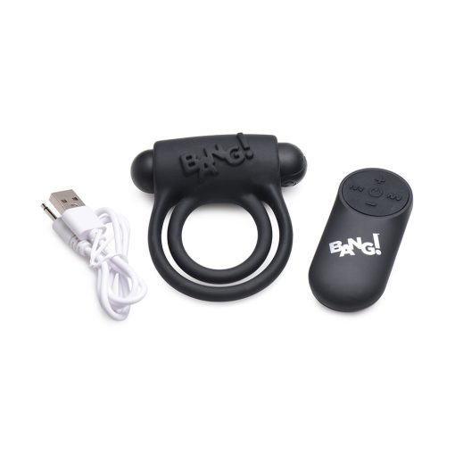 Bang! Silicone Cock Ring & Bullet With Remote Control Black - Image 5