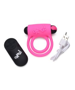 Bang! Silicone Cock Ring & Bullet With Remote Control Pink