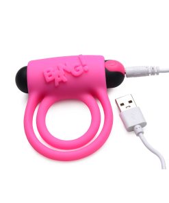 Bang! Silicone Cock Ring & Bullet With Remote Control Pink