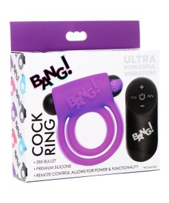 Bang! Silicone Cock Ring & Bullet With Remote Control Purple