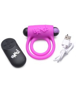 Bang! Silicone Cock Ring & Bullet With Remote Control Purple