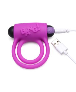 Bang! Silicone Cock Ring & Bullet With Remote Control Purple