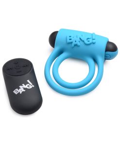 Bang! Silicone Cock Ring & Bullet With Remote Control Blue
