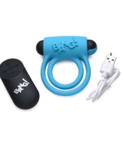 Bang! Silicone Cock Ring & Bullet With Remote Control Blue
