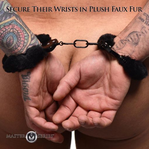 Master Series Cuffed In Fur Furry Handcuffs Black - Image 6