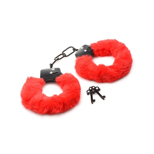 Master Series Cuffed In Fur Furry Handcuffs Red - Image 4
