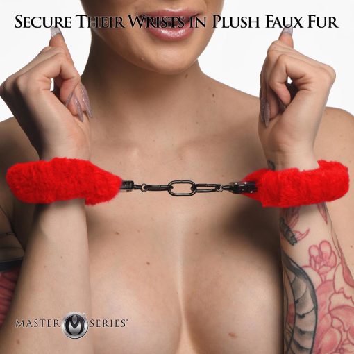 Master Series Cuffed In Fur Furry Handcuffs Red - Image 5