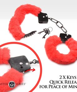 Master Series Cuffed In Fur Furry Handcuffs Red