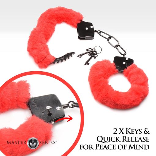 Master Series Cuffed In Fur Furry Handcuffs Red - Image 7
