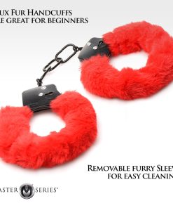 Master Series Cuffed In Fur Furry Handcuffs Red