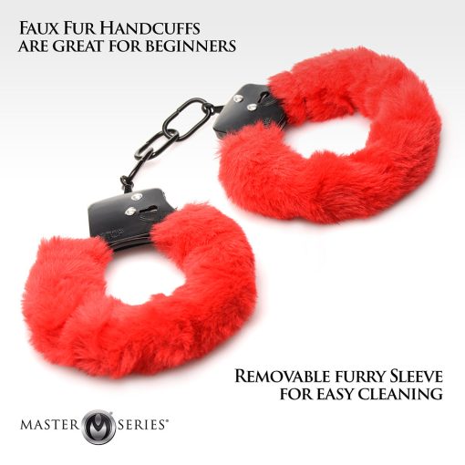 Master Series Cuffed In Fur Furry Handcuffs Red - Image 8
