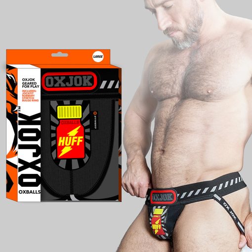 Oxballs Oxjok Popperjock 3D Rubber Huffer Jock Black/Red 2Xl