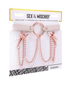 Sportsheets Sex & Mischief Peaches 'N Creame Collar With Nipple Clamps