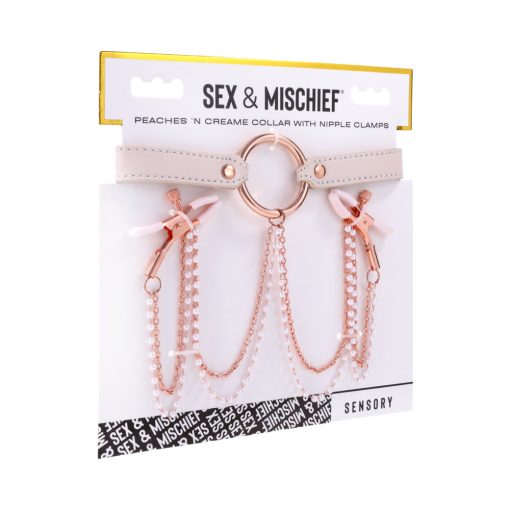 Sportsheets Sex & Mischief Peaches 'N Creame Collar With Nipple Clamps