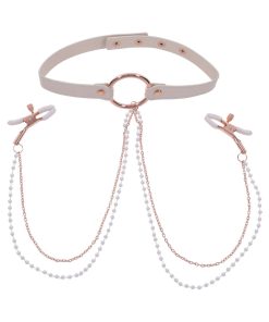 Sportsheets Sex & Mischief Peaches 'N Creame Collar With Nipple Clamps