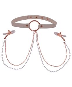 Sportsheets Sex & Mischief Peaches 'N Creame Collar With Nipple Clamps