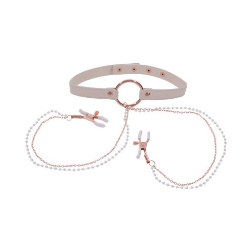 Sportsheets Sex & Mischief Peaches 'N Creame Collar With Nipple Clamps - Image 6