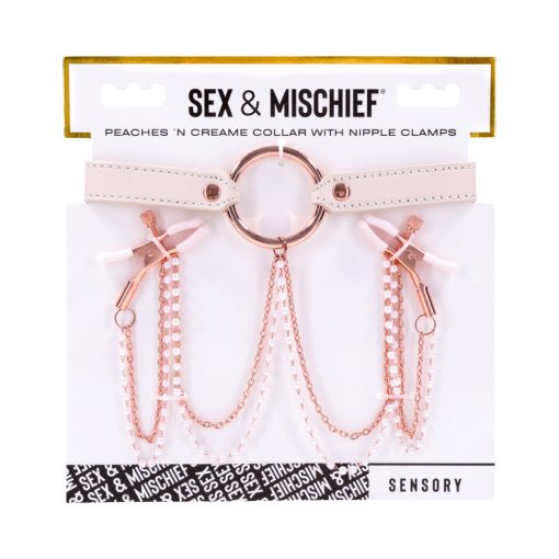 Sportsheets Sex & Mischief Peaches 'N Creame Collar With Nipple Clamps - Image 7