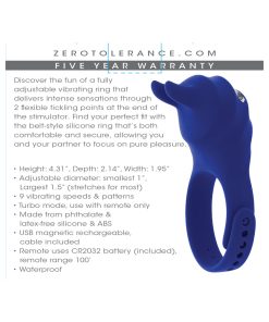 Zero Tolerance Adjustable Fun Ring Rechargeable Vibrating C-Ring With Remote Silicone Blue