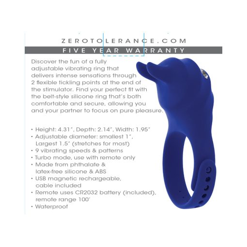 Zero Tolerance Adjustable Fun Ring Rechargeable Vibrating C-Ring With Remote Silicone Blue - Image 10