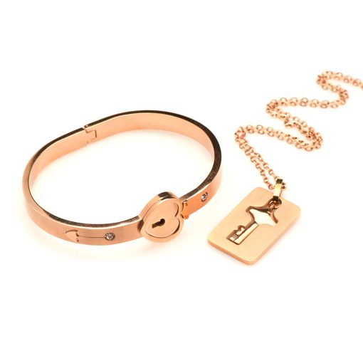 Master Series Cuffed Locking Bracelet & Key Necklace Rose Gold - Image 2