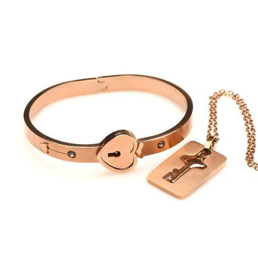 Master Series Cuffed Locking Bracelet & Key Necklace Rose Gold - Image 3