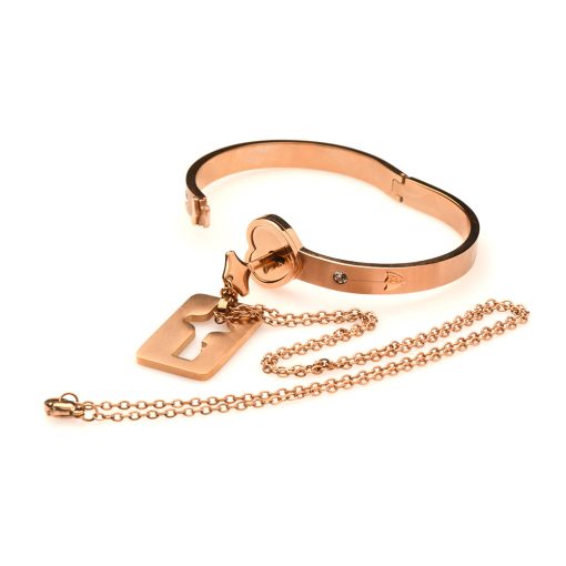 Master Series Cuffed Locking Bracelet & Key Necklace Rose Gold - Image 4
