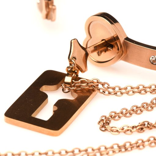 Master Series Cuffed Locking Bracelet & Key Necklace Rose Gold - Image 5