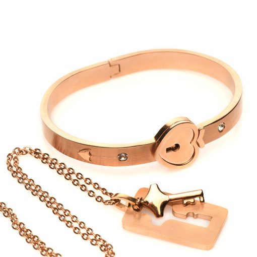 Master Series Cuffed Locking Bracelet & Key Necklace Rose Gold - Image 7