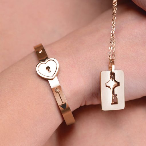 Master Series Cuffed Locking Bracelet & Key Necklace Rose Gold - Image 10