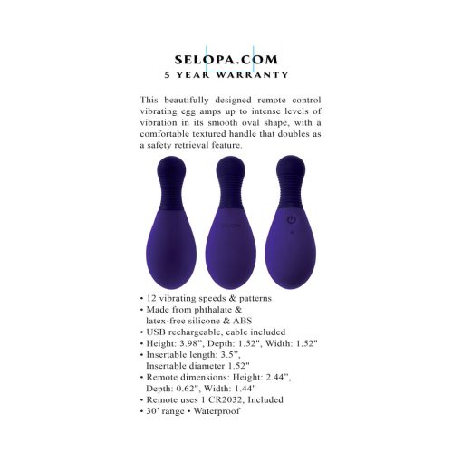 Selopa Egg On Me Rechargeable Vibrating Egg With Remote Silicone Purple - Image 9