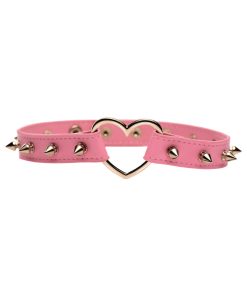 Master Series Spiked Heart Choker Pink
