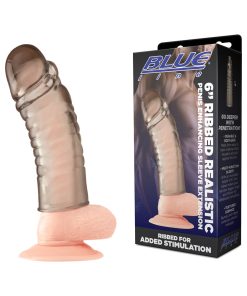 Blue Line 6 In. Ribbed Realistic Penis Enhancing Sleeve Extension