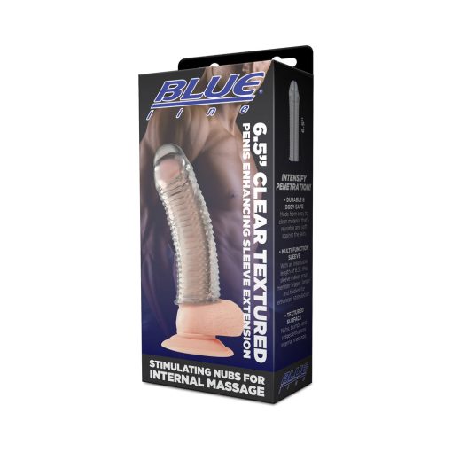Blue Line 6.5 In. Clear Textured Penis Enhancing Sleeve Extension - Image 5