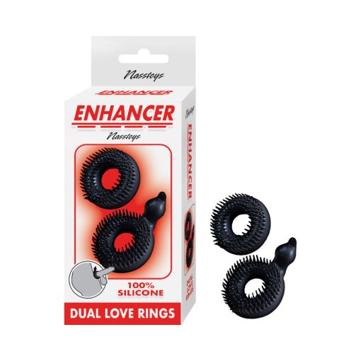 nasstoys enhancer dual love rings black silicone textured dual cock rings with brush and ball