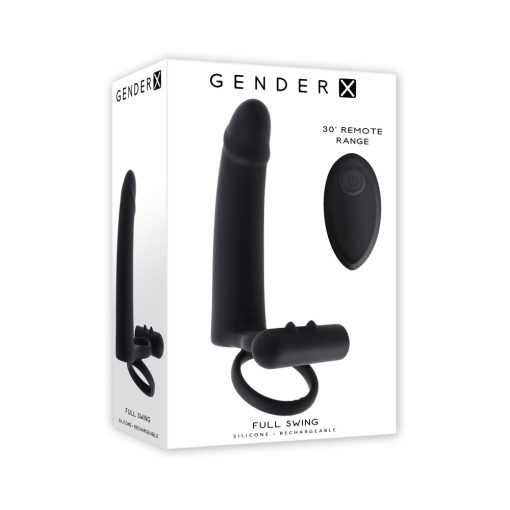 gender x full swing black wearable vibrator with curved shaft dual c-ring and remote