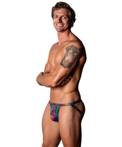 Male Power The Matchmaker Jock With Front Condom Pouch Rainbow L/Xl