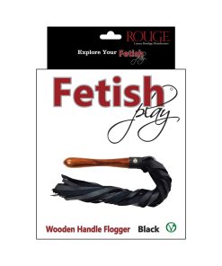 Rouge Fetish Play Vegan Wooden Handle Flogger Black