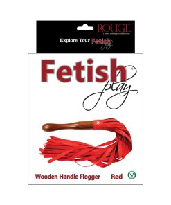 Rouge Fetish Play Vegan Wooden Handle Flogger Red