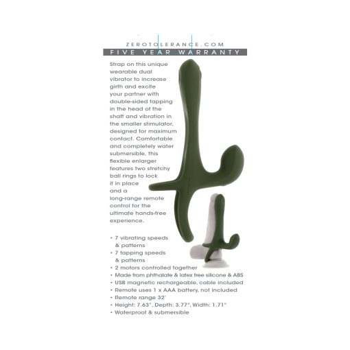 Zero Tolerance Strap Tap & Go  Rechargeable Vibrating Girth Enhancer Silicone Green - Image 14