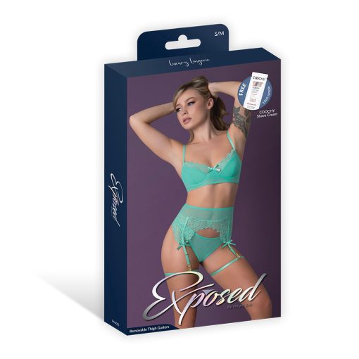 Magic Silk Caribbean Crush Demi Bra & Thong With Garter Set Aqua Glow S/M - Image 6