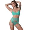 Magic Silk Caribbean Crush Demi Bra & Thong With Garter Set Aqua Glow L/Xl