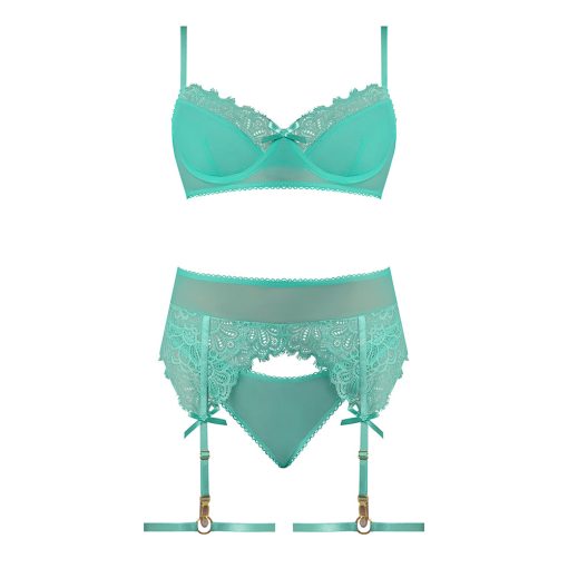 Magic Silk Caribbean Crush Demi Bra & Thong With Garter Set Aqua Glow L/Xl - Image 4