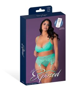 Magic Silk Caribbean Crush Demi Bra & Thong With Garter Set Aqua Glow Queen Size